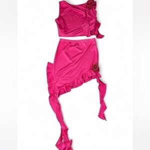 SHEIN Hot Pink Ruffle Two-Piece Crop Top and Skirt Set